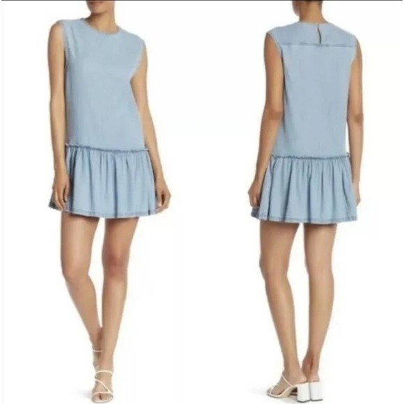 All Saints Polly Ruffle Chambray Shift Dress Size Medium - Picture 2 of 9